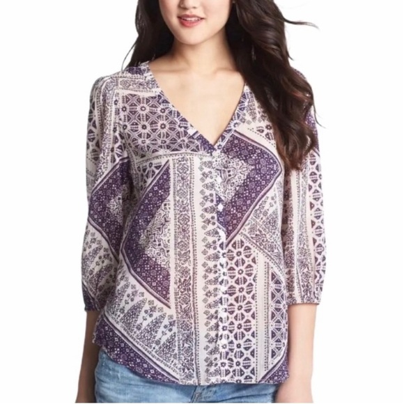 Lucky Brand Purple Tonga Bandana Blouse Size L - Picture 1 of 6